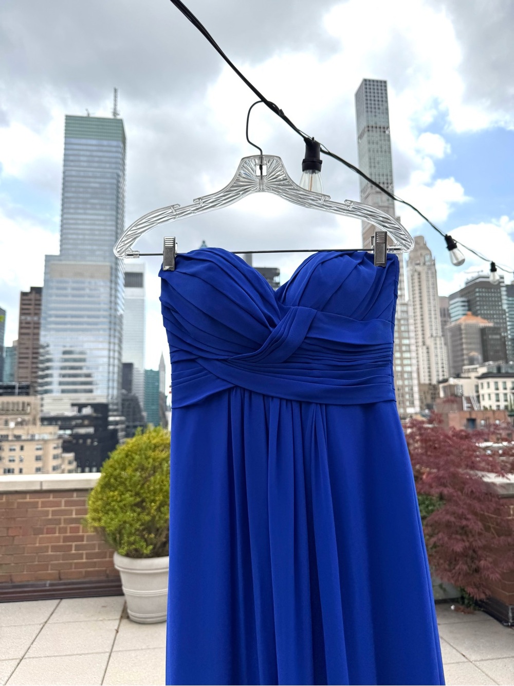 Strapless Royal Blue Pleated Sweetheart Gown